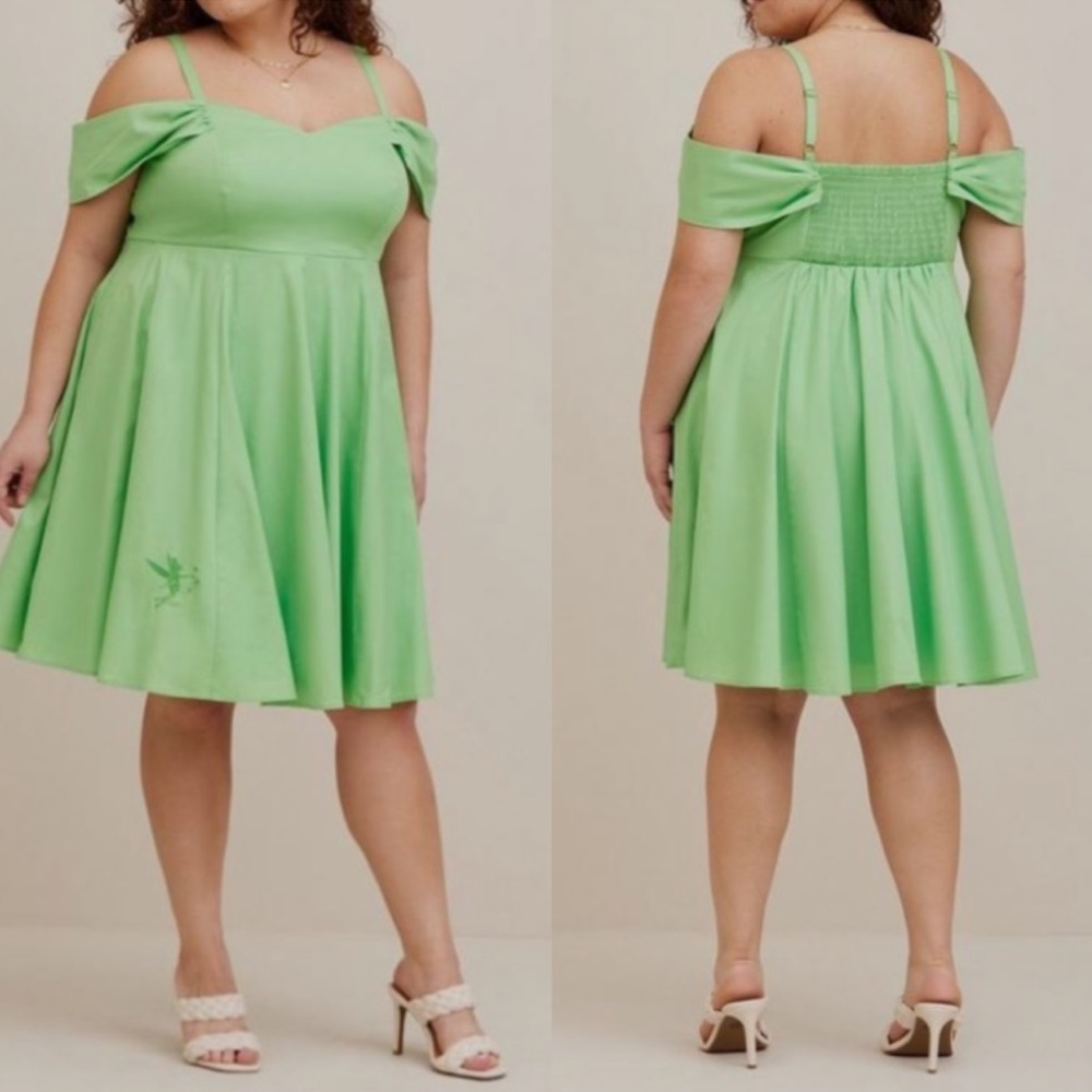 Disney Tinkerbell Stretch Poplin Off Shoulder Dress - Picture 1 of 6